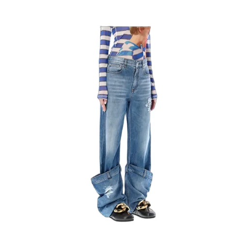 Distressed Logo Patch Bucket Jeans