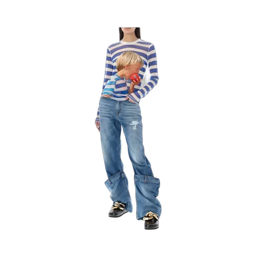 Distressed Logo Patch Bucket Jeans