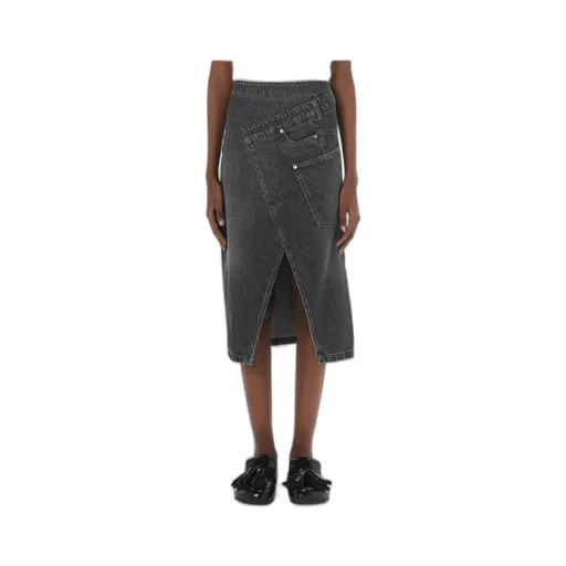 Twisted Denim Midi Skirt