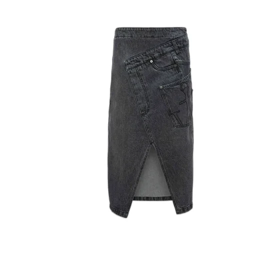 Twisted Denim Midi Skirt