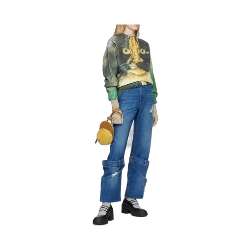 Distressed Logo Patch Bucket Jeans