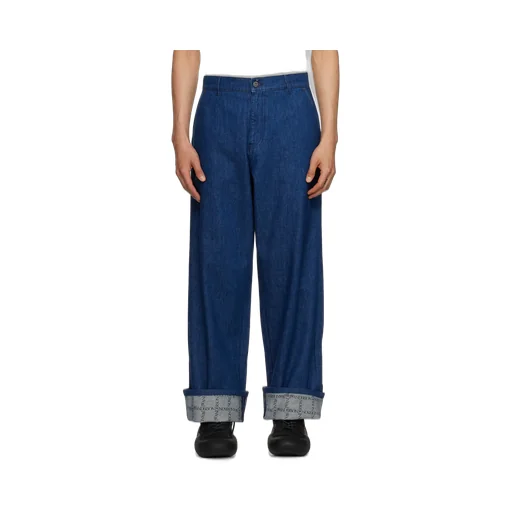 Checked Turn-Up Brim Jeans