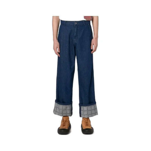 Checked Turn-Up Brim Jeans