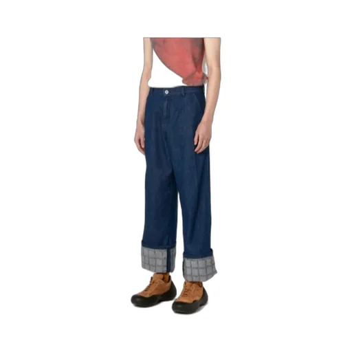 Checked Turn-Up Brim Jeans