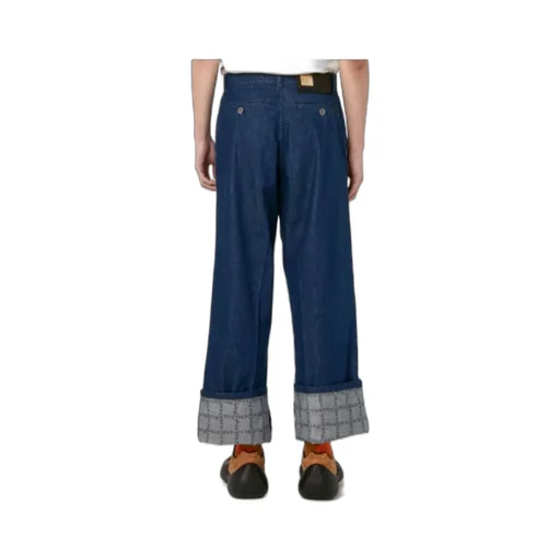 Checked Turn-Up Brim Jeans