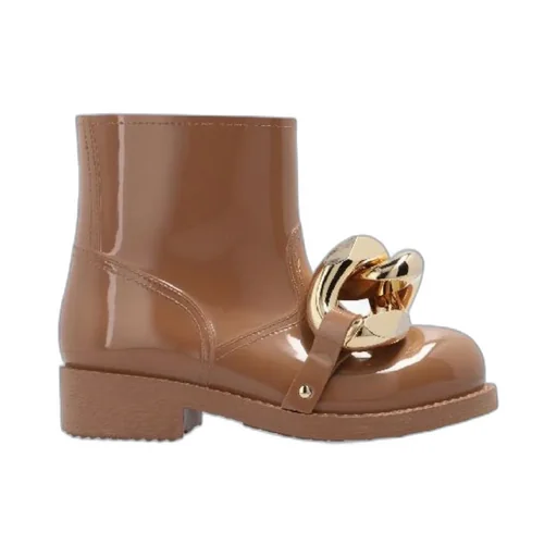 Chain-Embellished Pull-On Ankle Boots