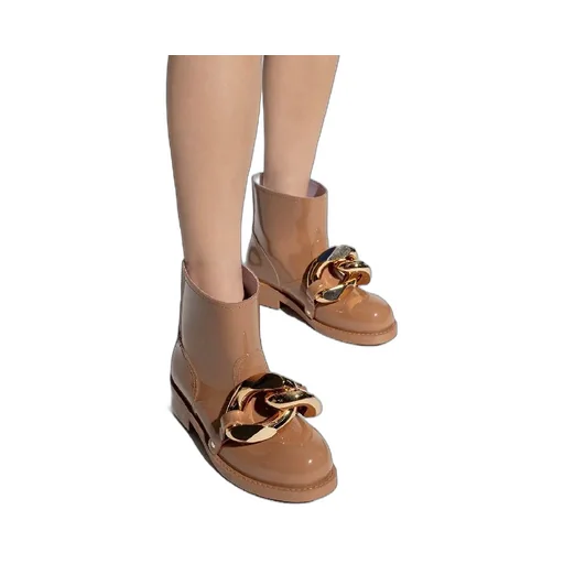 Chain-Embellished Pull-On Ankle Boots