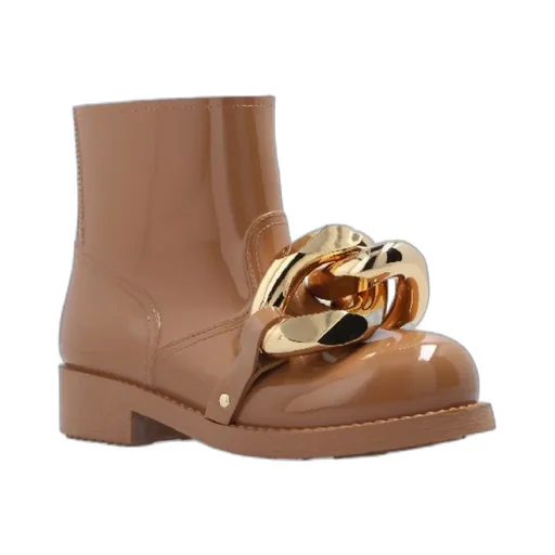 Chain-Embellished Pull-On Ankle Boots
