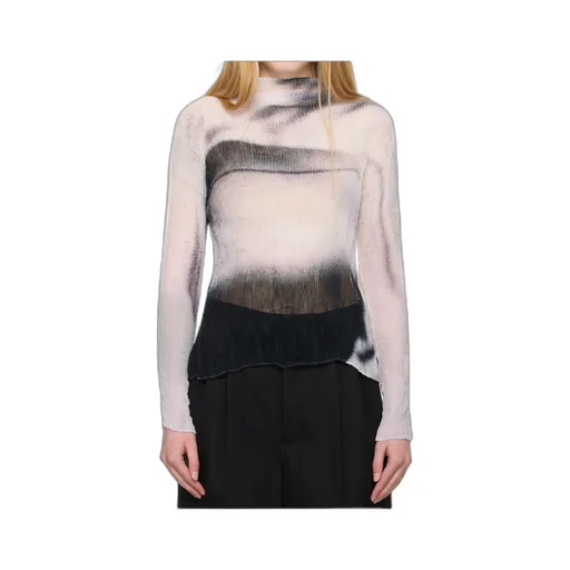 Shadow Study Crinkled Chiffon Twist Turtleneck