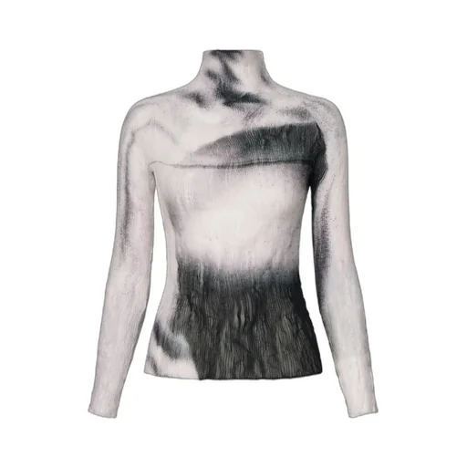 Shadow Study Crinkled Chiffon Twist Turtleneck