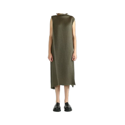 Fold Pleats Sleeveless Midi Dress