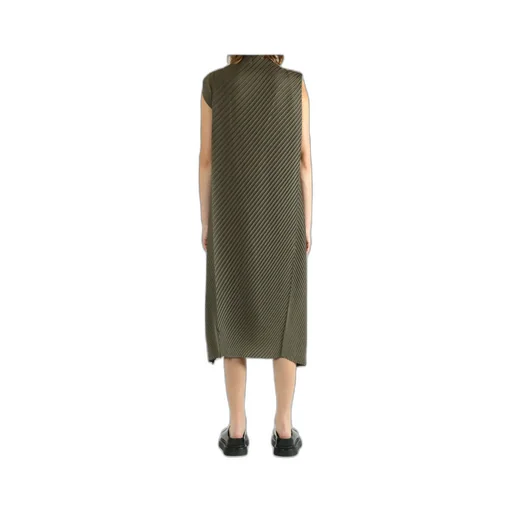 Fold Pleats Sleeveless Midi Dress