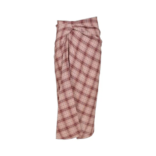 Checked-Pattern Wrap Midi Skirt