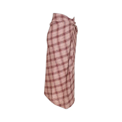 Checked-Pattern Wrap Midi Skirt