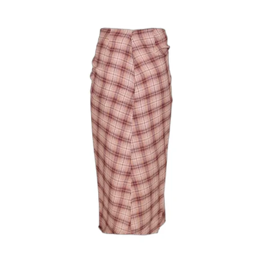 Checked-Pattern Wrap Midi Skirt