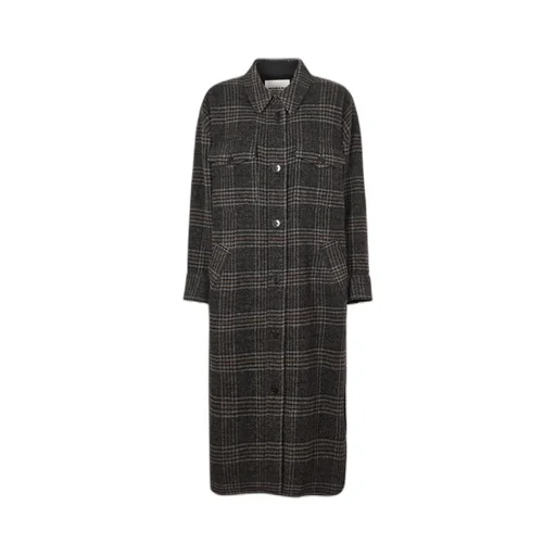 Long-Sleeved Plaid Coat