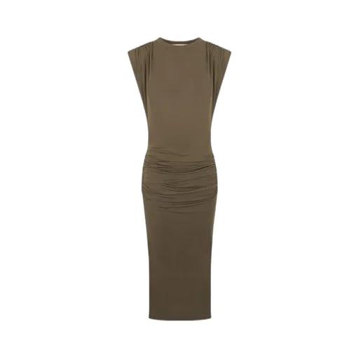 Padded-Shoulder Midi Dress