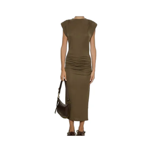 Padded-Shoulder Midi Dress