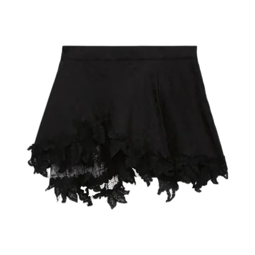 Lace Detailed Ruffled Hem Mini Skirt