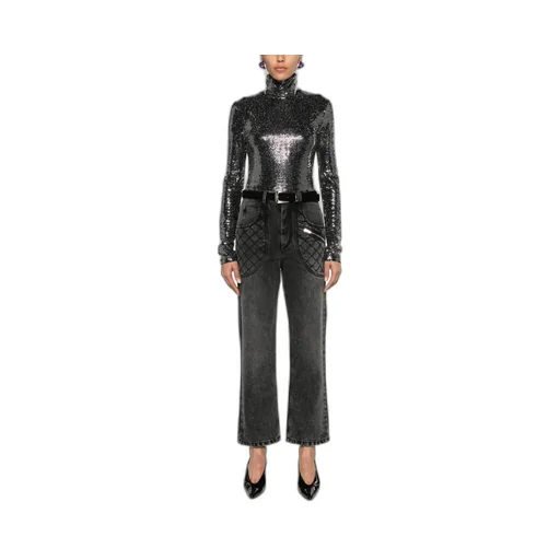 High-Neck Sequin Blouse