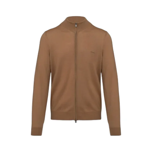 Logo Embroidered Zipped Knit Cardigan