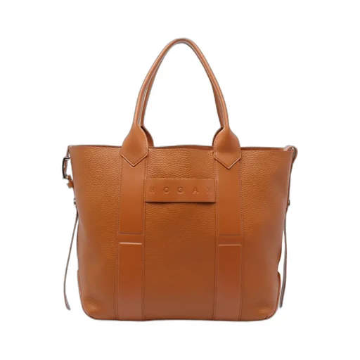 Medium Script-Detail Leather Tote Bag