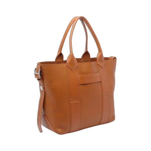 Medium Script-Detail Leather Tote Bag
