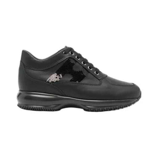 Interactive Sequin-Panel Leather Trainers