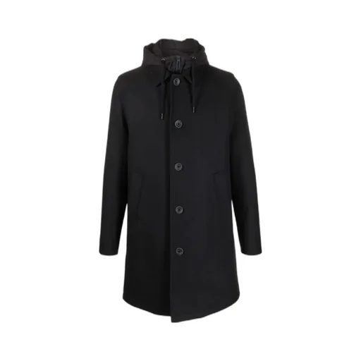 Single-Breasted Drawstring Hooded Coat