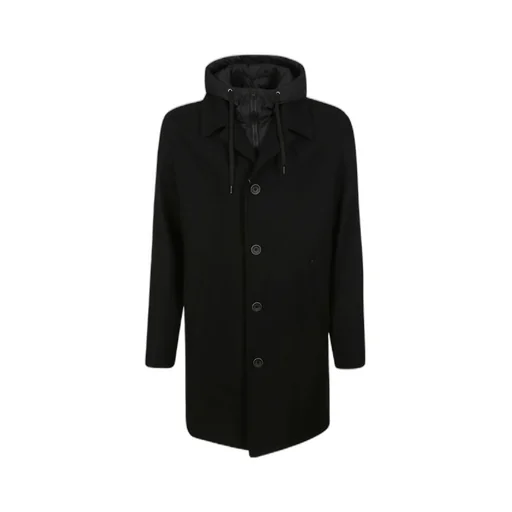 Single-Breasted Drawstring Hooded Coat