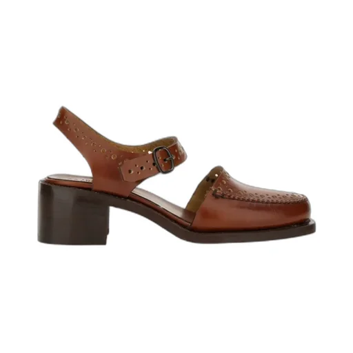 Perforated Ankle-Strap Heeled Sandals