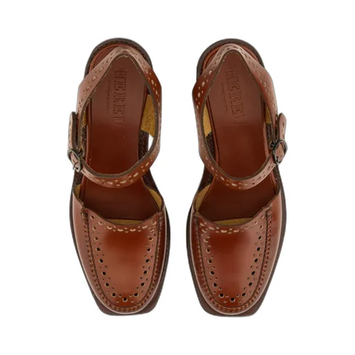 Perforated Ankle-Strap Heeled Sandals