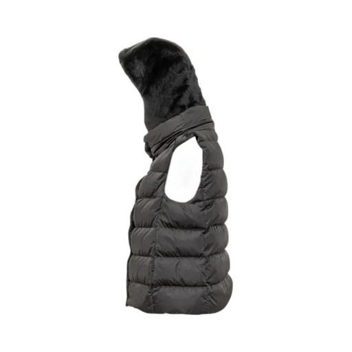 Sleeveless Down Vest With Fur Hood