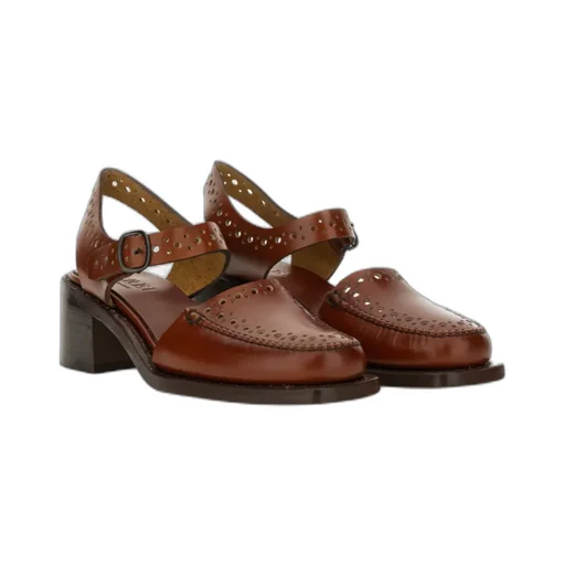 Perforated Ankle-Strap Heeled Sandals