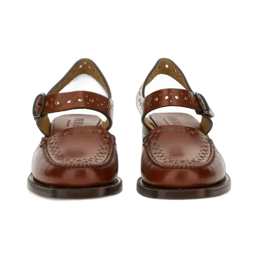 Perforated Ankle-Strap Heeled Sandals