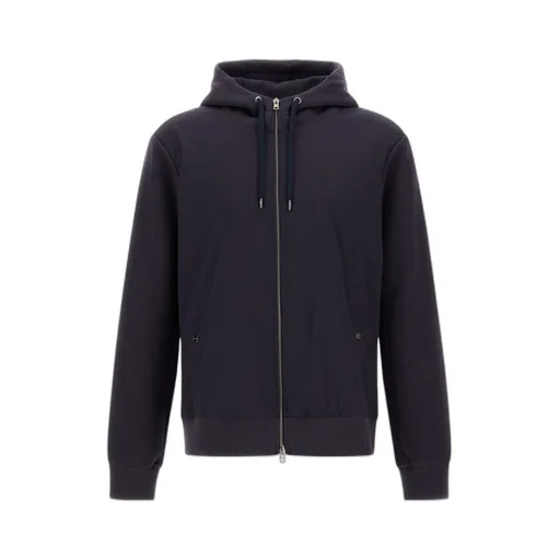 Ribbed Panelled Zip-Front Hoodie