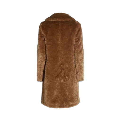 Lapel Long Sleeve Fur Coat