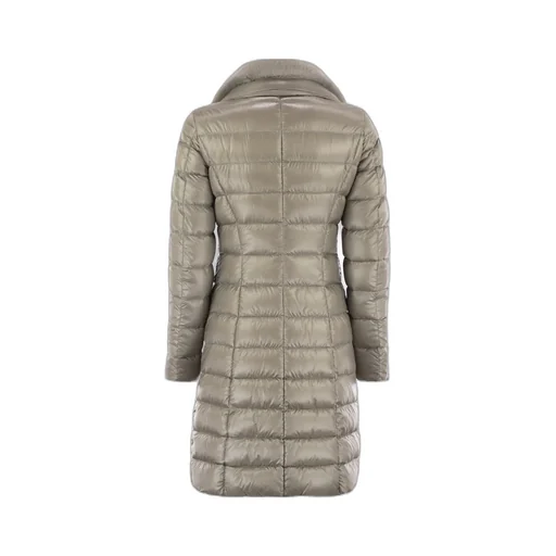 Zippered Quilted Down Jacket With Faux Fur Collar