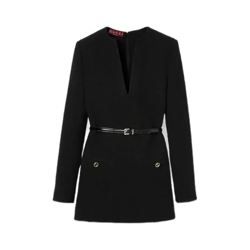 Short Damier Bouclé Wool Dress