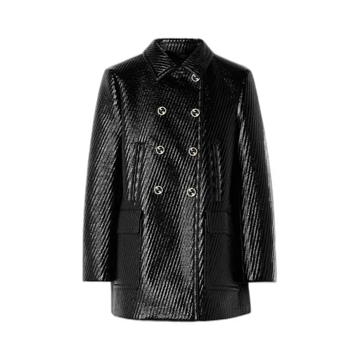 High-Shine Double Breasted Quilted Coat