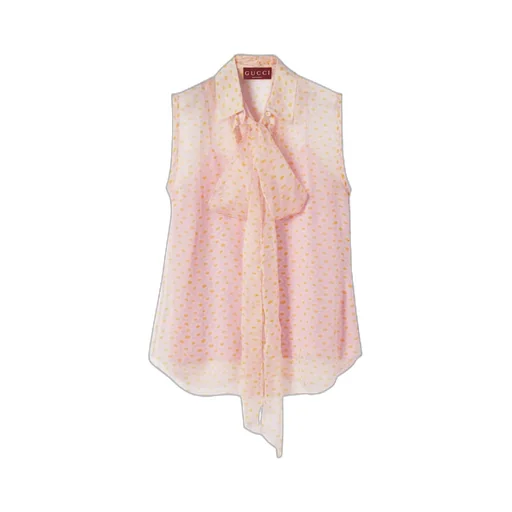 Printed Neck-Bow Sleeveless Top
