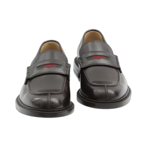 Web-Stripe Leather Loafers