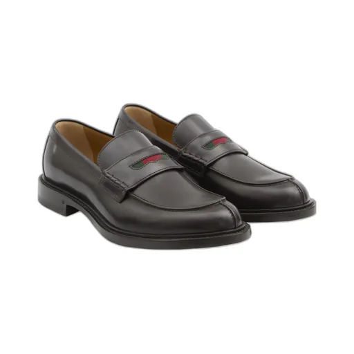 Web-Stripe Leather Loafers