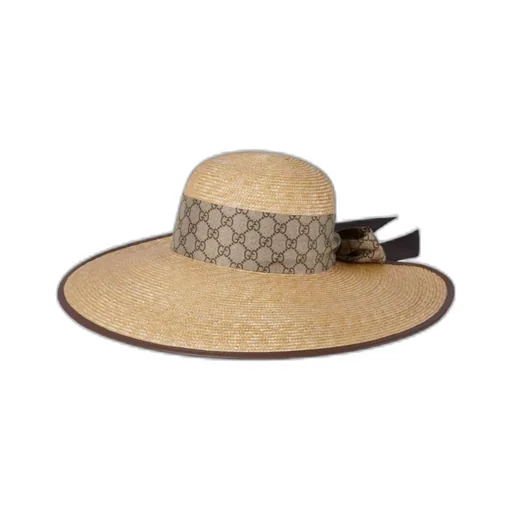 Straw Wide Brim Hat With Gg Bow