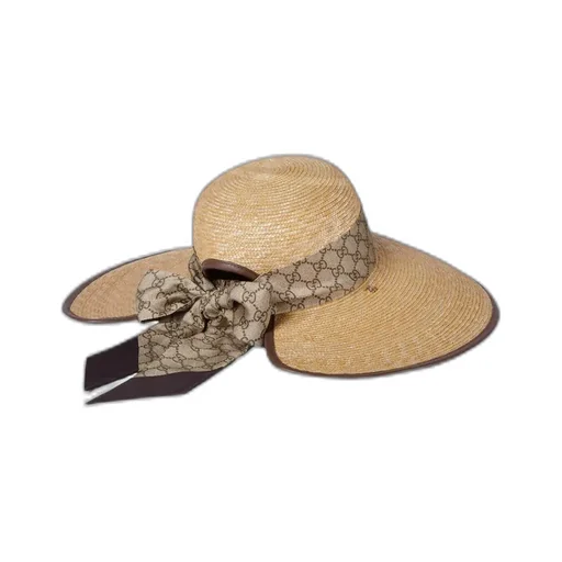 Straw Wide Brim Hat With Gg Bow