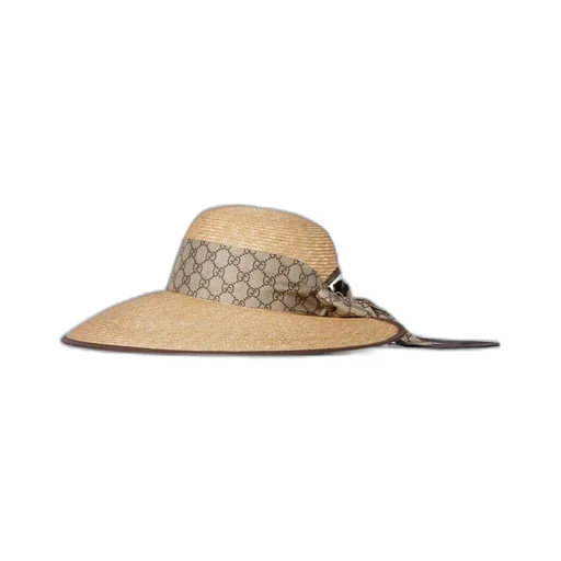 Straw Wide Brim Hat With Gg Bow