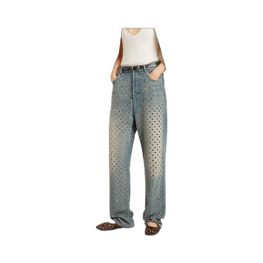 Straight-Leg Eyelet Detailed Jeans