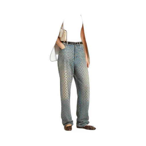 Straight-Leg Eyelet Detailed Jeans