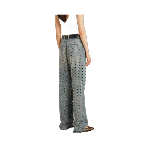 Straight-Leg Eyelet Detailed Jeans