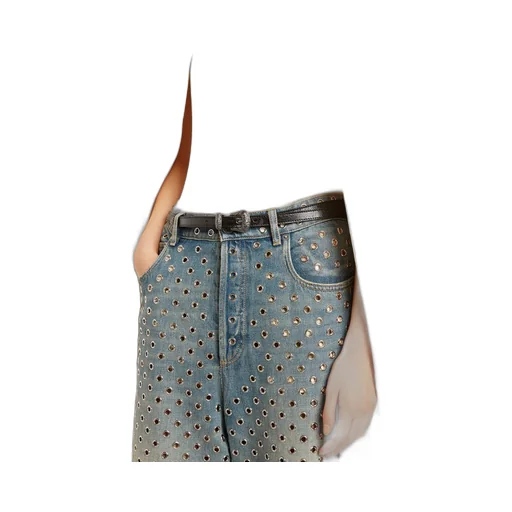 Straight-Leg Eyelet Detailed Jeans